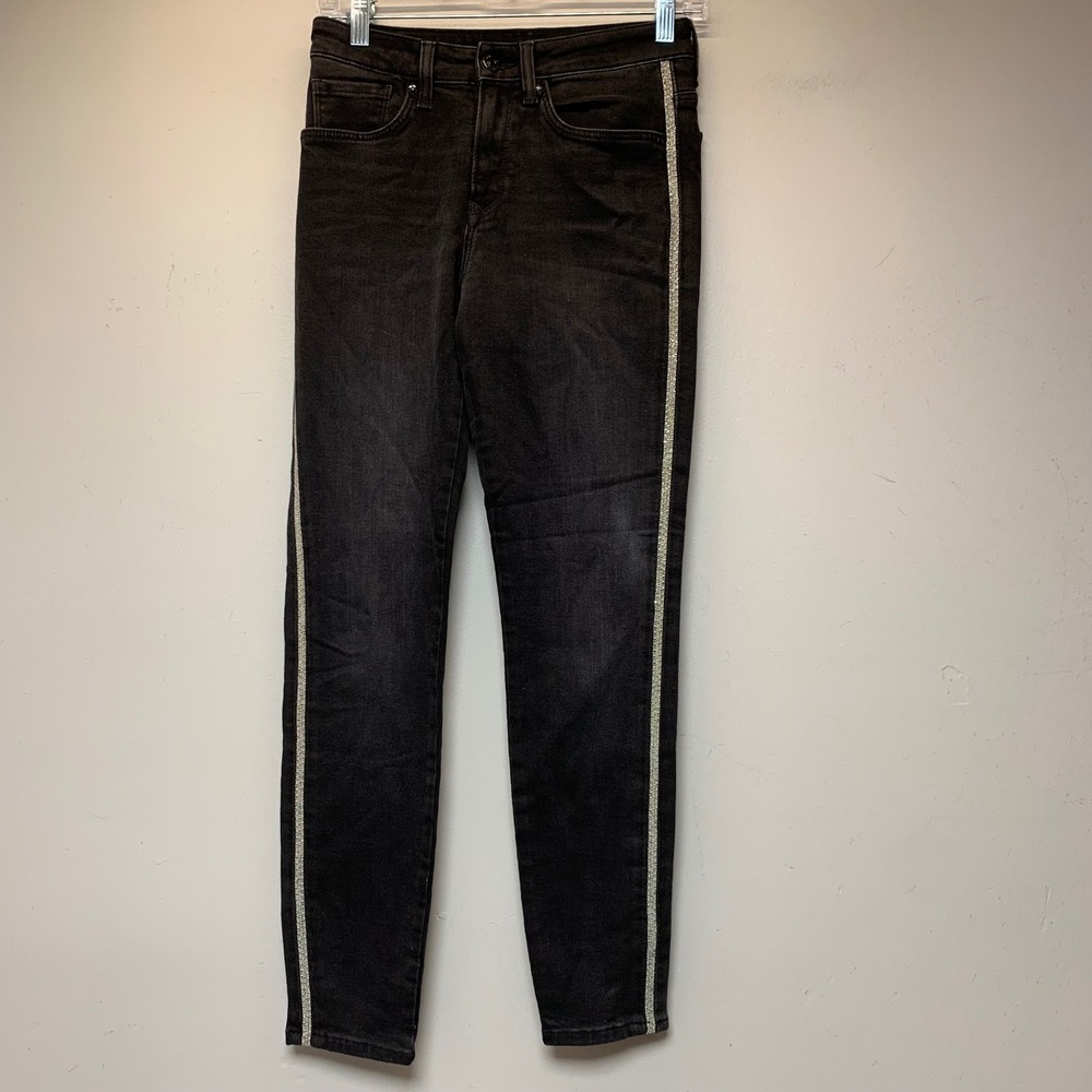 Mavi Alissa Ankle Jeans Womens 26 Black Excellent Rhinestone Side Stripe Skinny